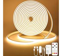Lamomo Bandeau LED COB 10M, Blanc chaud Ruban Led avec Télécommande, IP65 étanche, Flexible, 3000K, Largeur 10mm, Dimmable, Silicone, Découpable, 24V Néon Strip pour Cuisine, Chambre, CRI 90