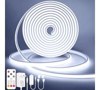 Lamomo Bandeau LED COB 10M, Blanc Ruban Led avec Télécommande, IP65 étanche, Flexible, 6000K, Largeur 10mm, Dimmable, Silicone, Découpable, 24V Néon Strip pour Cuisine, Chambre, CRI 90