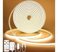 Lamomo Ruban LED COB, Blanc chaud 5M Bandeau Led avec télécommande, IP65 étanche, Flexible, 3000K, Largeur 10mm, Dimmable, Silicone, Découpable, 24V Néon Strip pour Décoration maison, Cuisine, Chambre
