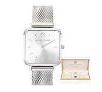 L'AMORE MILANO Montre Femme - Coffret Cadeau avec des Roses - Montre-Bracelet de Haute qualité étanche 3 ATM - Idee Cadeau élégant Femme, Amie, mère - Montre carré 28mm Acier Inoxydable Argente