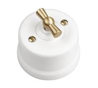 LaMorell LightDesign - Commutateur/Déviateur En Porcelaine Blanc Commande Boutonnière En Métal Laiton Satiné ø65mm