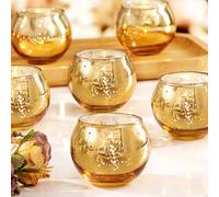 LAMORGIFT Lot de 24 bougeoirs votifs dorés en verre mercure doré, décorations de Diwali pour la maison, centres de table de mariage, photophores de Noël