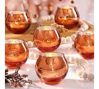LAMORGIFT Lot de 24 photophores d'automne en verre pour décoration de table orange brûlé - Décoration de table en terre cuite pour fête d'automne, mariage bohème