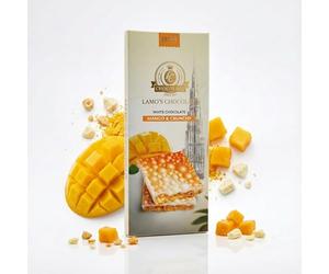 LAMO'S - Chocolat Blanc Saveur Mangue Crunchy 80 g - Fabrication Artisanale à Dubaï avec Chocolat Suisse Premium - Gourmandise Exotique