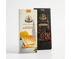LAMO'S - Chocolat Mangue Crunchy & Chocolat Noir Praliné Noix de Pécan | Fabriqué à Dubaï | Chocolat Suisse | Lot de 2 tablettes (160 g)