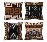 LAMOSPY Housses de coussin en mudcloth africain 50,8 x 50,8 cm (20x20 pouces) décoratives bohème imprimé tribal Kuba housses d'oreiller décoratif pour extérieur maison canapé décor lot de 4 (20x20