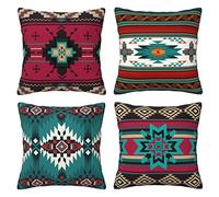 LAMOSPY Lot de 4 housses de coussin de style western - 45,7 x 45,7 cm - Motif aztèque amérindien - Style bohème - Pour la maison, le canapé - 45,7 x 45,7 cm - Aztèque