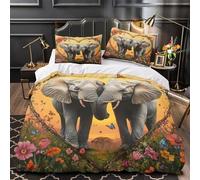L'amour des éléphants Housse de Couette Microfibre Hypoallergique Ultra Douce Léger Cœur floral Parure de Lit 3D Imprimée Fermeture Éclair Confortable Respirante for Filles Ado Single（140x200cm）