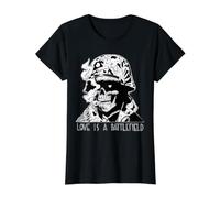 l'amour est Un Soldat du Champ de Bataille Blackwork T-Shirt Graphique avec Valeur, Femme, Noir, S
