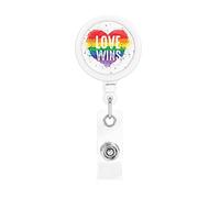 L'amour gagne arc-en-ciel fierté Gay lesbienne LGBTQ porte-Badge rétractable bobine Clip porte-carte d'identité pour infirmière étudiant employé de bureau