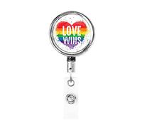L'amour gagne arc-en-ciel fierté Gay lesbienne LGBTQ porte-Badge rétractable bobine Clip porte-carte d'identité pour infirmière étudiant employé de bureau