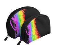 l'amour gagne l'arc-en-Ciel, Trousse de Maquillage Coquille Femme Petit Porte-Monnaie Trousse de Toilette Trousse à cosmétiques 2 pièces
