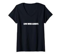 l'amour gagne Toujours T-Shirt avec Col en V, Femme, Noir, XXL