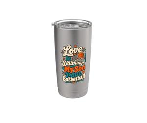 L'amour regarde mon fils jouer au basket Gobelet isotherme en acier inoxydable double paroi