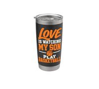 L'amour regarde mon fils jouer au basket papa maman Gobelet isotherme en acier inoxydable double paroi