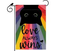 L'Amour Triomphe Toujours Chat Arc-En-Ciel Fierté Lgbtq Inclusion Diversité Lesbienne Drapeau Décoratif Garden Flag Résistant Aux Intempéries Drapeau De Jardin Pour Jardin Fête Cour 30X45Cm