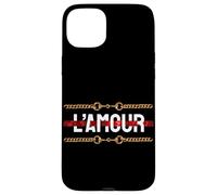 l'amour with Printed Golden Style Chains Valentin's Day Love Coque pour iPhone 15 Plus