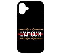 l'amour with Printed Golden Style Chains Valentin's Day Love Coque pour iPhone 16 Plus