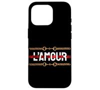 l'amour with Printed Golden Style Chains Valentin's Day Love Coque pour iPhone 16 Pro