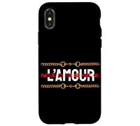 l'amour with Printed Golden Style Chains Valentin's Day Love Coque pour iPhone X/XS