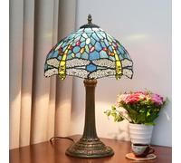 Lamp, 12 inch Stained Glass Dragonfly Table Lamp, Bedside Reading Desk Light, Sea Blue Night Lamp, Antique Art Craft Gifts Lover Kid Living Room Bedroom Study Bookcase,A1