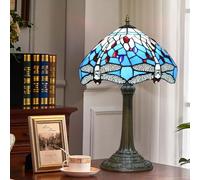 Lamp, 12 inch Stained Glass Dragonfly Table Lamp, Bedside Reading Desk Light, Sea Blue Night Lamp, Antique Art Craft Gifts Lover Kid Living Room Bedroom Study Bookcase,A2