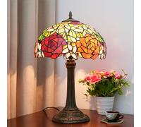 Lamp 12 inch Stained Glass Table Lamp Bedside Reading Desk Light Flower Night Lamp Antique Art Craft Gifts Lover Kid Living Room Bedroom Study,Rose