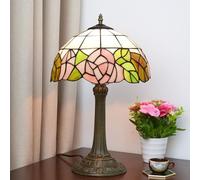 Lamp 12 inch Vintage Table Lamp Stained Glass Bedside Reading Desk Light Rose Night Lamp Antique Art Craft Gifts Lover Kid Living Room Bedroom Study,Pink