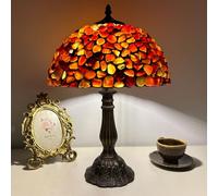 Lamp, 12X12X19 inches Agate Amber Stained Glass Lamp, Natural Stone Table Lamp, Vintage Antique Desk Light for Bedside Office Living Room Reading Night Light,Red