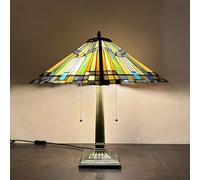 Lamp, Amber Brown MissStyle Stained Glass Table Lamp 2-Light 16x16x21 inches Square Reading Desk Light Decor for Bedrooms Living Room Study Home Office,Brown