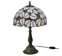 Lamp, Stained Glass Lampshades with Alloy Base Table Lamp, Bedroom Bedside Lamp, Handmade Cream Home Office Desk Lamp, Living Room Table Light, Height 19" Width 12",Leaf