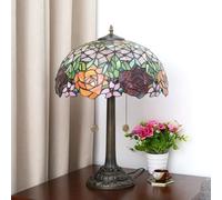 Lamp Stained Glass Table Lamp 16x16x23 inches 2-Light Rose Dragonfly Tulip Cherry Blossom Sunflower Grape Mediterranean Desk Reading Light Decor,Beige Rose