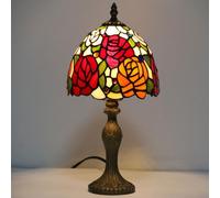 Lamp Stained Glass Table Lamp, Antique Bedside Accent Lamp, 8X8X15 inch Desk Reading Light Decor Beside Bedroom Living Room Home Study Office Housewarming Gift,Rose b