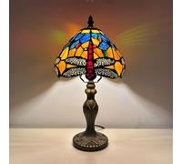 Lamp Stained Glass Table Lamp, Antique Bedside Accent Lamp, 8X8X15 inch Desk Reading Light Decor Beside Bedroom Living Room Home Study Office Housewarming Gift,Dragonfly