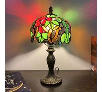 Lamp Stained Glass Table Lamp, Antique Bedside Accent Lamp, 8X8X15 inch Desk Reading Light Decor Beside Bedroom Living Room Home Study Office Housewarming Gift,Grape a