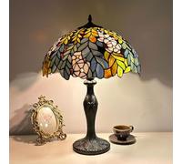 Lamp Stained Glass Table Lamp Bed Room Bedside Reading Desk Light for Living Office Dormitory Retro Accent Decor 12 inch Nightstand Lamps,Wisteria