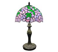 Lamp Wisteria Table Lamp, Stained Glass Lampshade with Alloy Base, Bed Room Bedside Reading Desk Light for Living Office Retro Accent Decor 12 inch Nightstand Lamps,Green