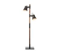 Brilliant Lampadaire Plow 2 lumières noir acier/bois E27 2xA60 10W avec pédale