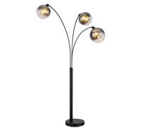 Lampadaire 3 flammes Lampadaire arqué verre fumé Lampe de salon sur pied noir, métal, 3x E27, LxH 105 x 200 cm