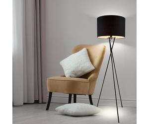 Lampadaire 3 pieds trépied textile noir Lampadaire salon, avec interrupteur cadre métal, 1x E27, DxH 54 x 160 cm