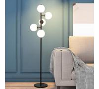 Lampadaire à 5 lumières pour salon Lampe sur pied moderne du milieu du siècle avec 3 températures de couleur Lampadaires en forme d'arbre en or noir Verre blanc Lampe de lecture classique pour