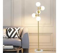 Lampadaire à 5 lumières pour salon Lampe sur pied moderne du milieu du siècle avec 3 températures de couleur Lampadaires en forme d'arbre en or noir Verre blanc Lampe de lecture classique pour