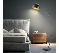 Lampadaire lampe à arc lampe de lecture noire lampadaire lampe de salon dorée lampadaire à arc, métal, interrupteur au pied, 1x E27, DxH 25x155 cm