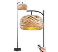 Lampadaire à piles avec télécommande - Minuteur sans fil à intensité variable, design en rotin tissé, lampe sur pied bohème sans fil pour salon, chambre à coucher, bureau
