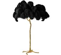 Lampadaire à Plumes d'autruche à intensité Variable, Lampe LED trépied avec Interrupteur au Pied, idéal pour Le Salon, la Chambre ou Le Bureau, lumière Blanc Chaud, Pied en métal Noir, Hauteur 150 c