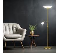 Lampadaire lampadaire lampe de salon lampe de chambre plafonnier projecteur métal laiton couleurs avec spot de lecture flexible, commutable séparément, abat-jour en verre, 2x E27 1x E14, PxH 34x180 cm