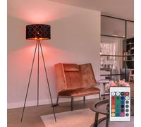 Lampadaire lampadaire uplighter salon télécommande trépied textile, métal noir, 1x LED RGB blanc chaud, DxH 69x149 cm