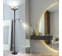 Lampadaire, plafonnier, lampadaire, lampe de lecture, lampe de chambre, lampe de salon, métal noir, verre fumé, commutable séparément, spot de lecture orientable, H 178 cm