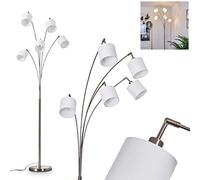 Lampadaire Alsen - Lampe de Sol Ronde en Métal Nickelé, Abat-Jour en Tissu Blanc, 5 Têtes Réglables E14, Interrupteur à Pied sur le Câble