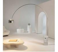 Lampadaire ""ARABELLA"" avec Arc en Acier Inoxydable et Socle en Marbre Blanc - Hauteur 240 cm, Largeur 220 cm, E27